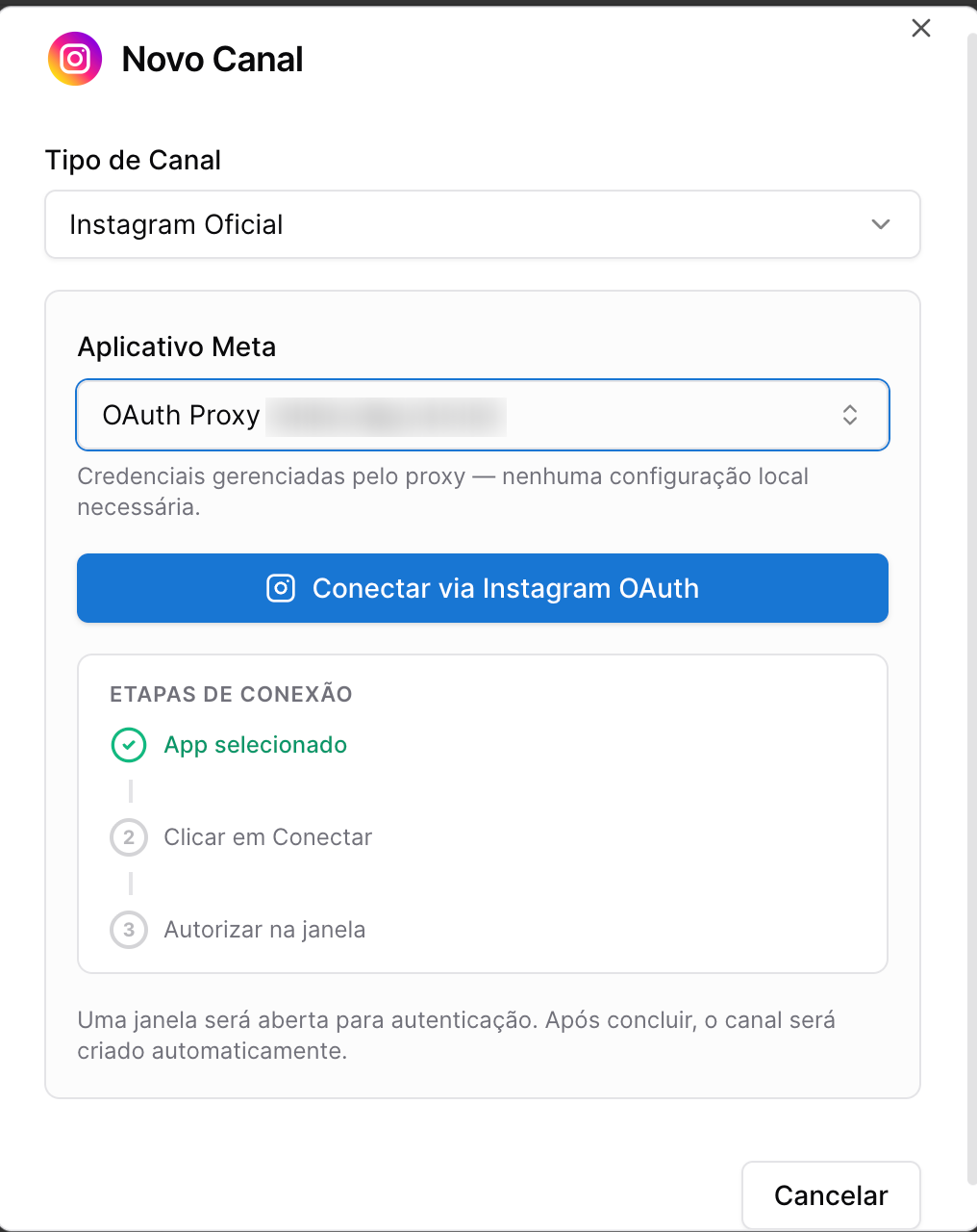 Zapybot - conectar canal instagram